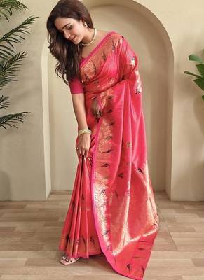 Pink Banarasi Mashru Satin silk blend Sarees  2