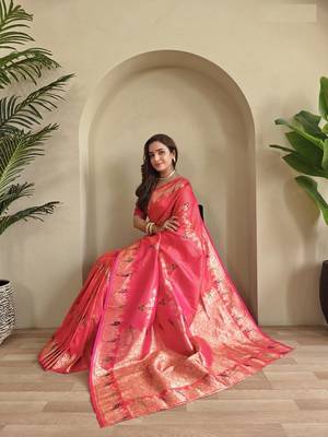 Pink Banarasi Mashru Satin silk blend Sarees  3