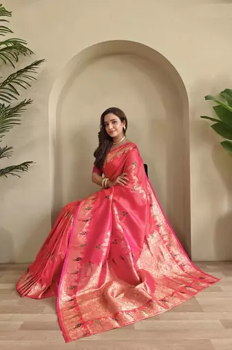 Pink Banarasi Mashru Satin silk blend Sarees 