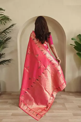 Pink Banarasi Mashru Satin silk blend Sarees 