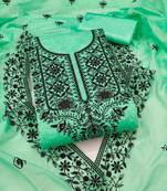 Women's light green unstitched heavy thread embroidered chanderi cotton dress material