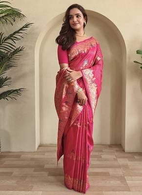 Rani Pink Banarasi Mashru Satin silk blend Sarees  1