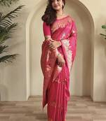 Rani Pink Banarasi Mashru Satin silk blend Sarees 