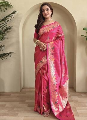 Rani Pink Banarasi Mashru Satin silk blend Sarees  2