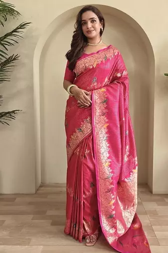 Rani Pink Banarasi Mashru Satin silk blend Sarees 