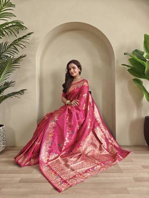 Rani Pink Banarasi Mashru Satin silk blend Sarees  3