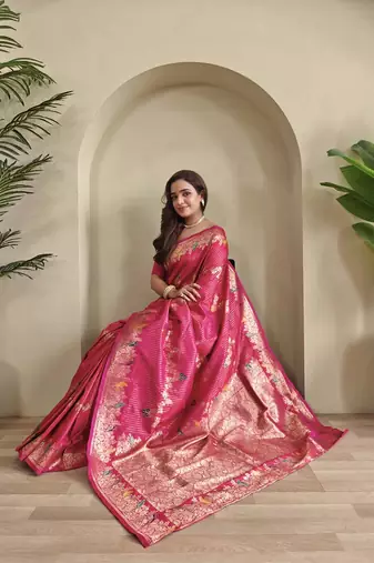 Rani Pink Banarasi Mashru Satin silk blend Sarees 