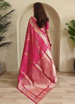 Rani Pink Banarasi Mashru Satin silk blend Sarees  4