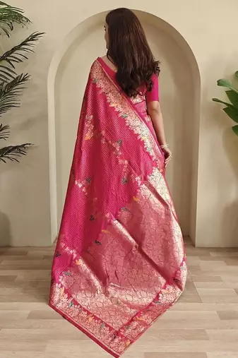 Rani Pink Banarasi Mashru Satin silk blend Sarees 