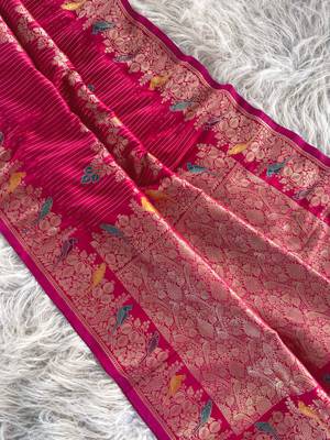 Rani Pink Banarasi Mashru Satin silk blend Sarees  5