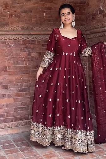 MAROON HEAVY FENDY SILK Embroidery Work PARTY WEAR SUIT SET