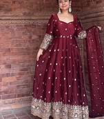 MAROON HEAVY FENDY SILK Embroidery Work PARTY WEAR SUIT SET