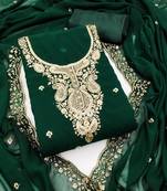 Women's green unstitched heavy thread embroidered georgette dress material