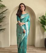 Teal Green Banarasi Mashru Satin silk blend Sarees 