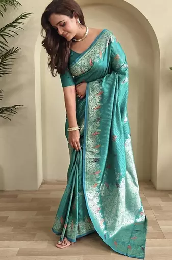 Teal Green Banarasi Mashru Satin silk blend Sarees 