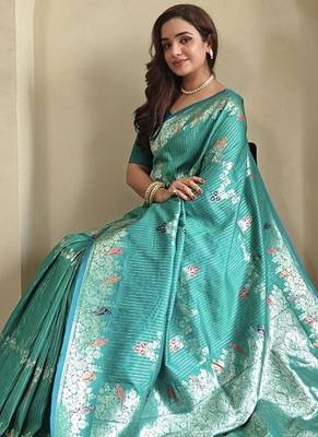 Teal Green Banarasi Mashru Satin silk blend Sarees  3