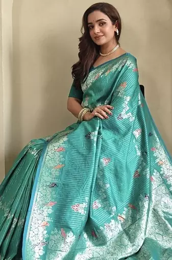 Teal Green Banarasi Mashru Satin silk blend Sarees 