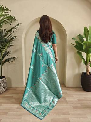 Teal Green Banarasi Mashru Satin silk blend Sarees  4