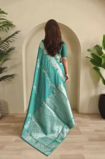 Teal Green Banarasi Mashru Satin silk blend Sarees 