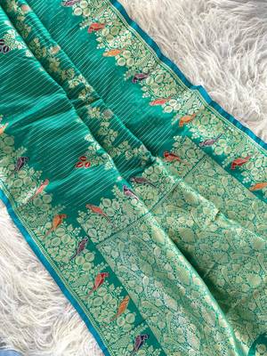 Teal Green Banarasi Mashru Satin silk blend Sarees  5