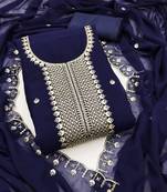 Women's blue heavy thread embroidered georgette dress material