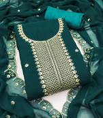 Women's green unstitched heavy thread embroidered georgette dress material