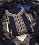 Women's blue heavy thread embroidered georgette dress material