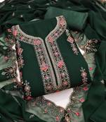 Women's green unstitched heavy thread embroidered georgette dress material