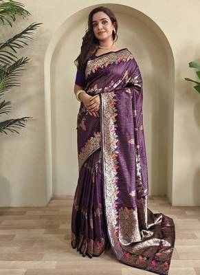 Plum Banarasi Mashru Satin silk blend Sarees  2