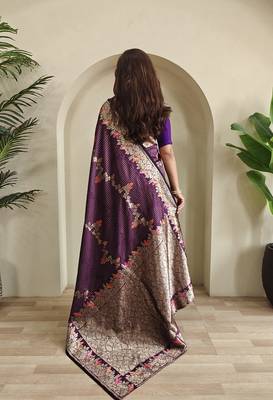 Plum Banarasi Mashru Satin silk blend Sarees  4
