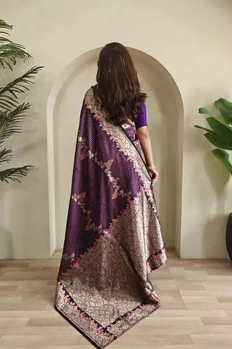 Plum Banarasi Mashru Satin silk blend Sarees 