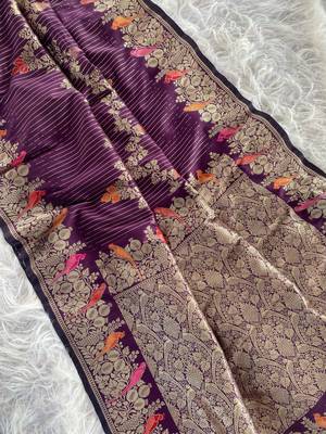 Plum Banarasi Mashru Satin silk blend Sarees  5