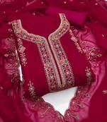 Women's pink unstitched heavy thread embroidered georgette dress material