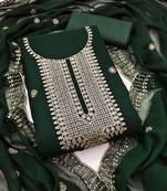 Women's green unstitched heavy thread embroidered georgette dress material