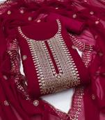 Women's pink unstitched heavy thread embroidered georgette dress material