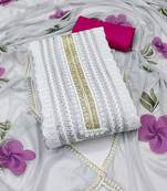 Women's light grey unstitched print & heavy handwork pure cotton silk dress material