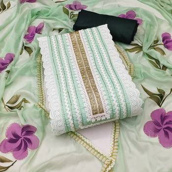 Women's light green print & heavy handwork pure cotton silk dress material 1