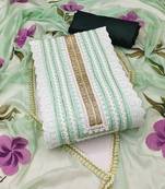 Women's light green unstitched print & heavy handwork pure cotton silk dress material