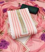 Women's peach unstitched print & heavy handwork pure cotton silk dress material