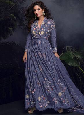 designer chinon silk lilac anarkali suit for women festival wear 1