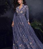 designer chinon silk lilac anarkali suit for women festival wear
