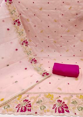Women's peach heavy thread embroidered viscose organja dress material 2