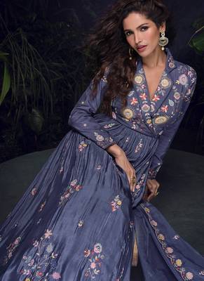 designer chinon silk lilac anarkali suit for women festival wear 2