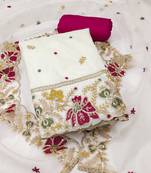 Women's white unstitched heavy thread embroidered viscose organja dress material