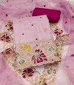 Women's baby pink unstitched heavy thread embroidered viscose organja dress material