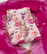 Women's multi unstitched print & handwork jam cotton dress material