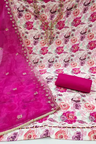 Women's multi print & handwork jam cotton dress material