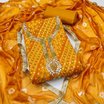 Women's yellow bandhani print handwork jam cotton dress material 1