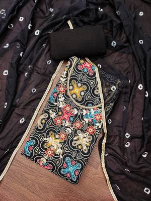 Women's black bandhani print handwork jam cotton dress material 3