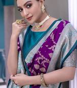 Purple Heavy Satin Banarasi silk blend Saree